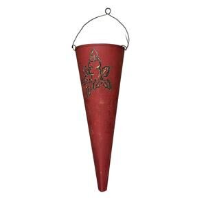 Red Metal Wall Cone Hanging Planter Candle Holder Cutout Design